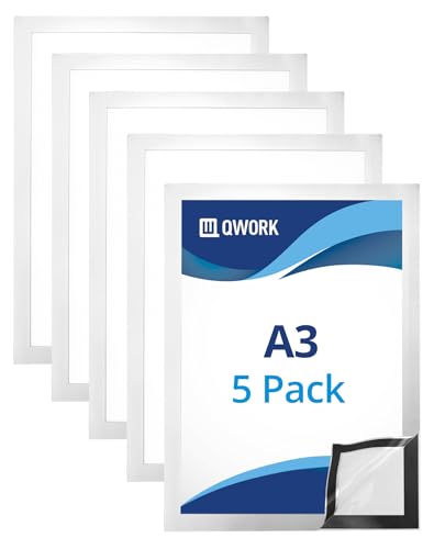 QWORK® 5 Stk. Magnet Bilderrahmen A3, Dokumentenhalter mit Magnetverschluss Passend für A3-Zertifikate, Anzeigen, Bilder, Fotos (Silber) von QWORK