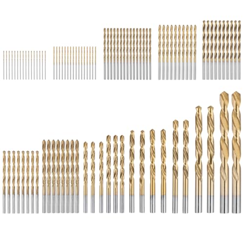 QWORK® 99 Stück Bohrerset aus Schnellarbeitsstahl, 1,5–10 mm Titanbeschichtete Spiralbohrer, Spiralbohrer Set mit Aufbewahrungskoffer, für Metall, Holz und Kunststoff von QWORK