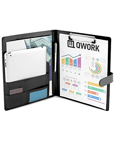 QWORK® A4 Dokumentenmappe Klemmbrett mit Deckel, Premium Schreibmappe Konferenzmappe mit Magnetverschluss, Halten Sie A4 A5 Dokumente und Visitenkarten von QWORK