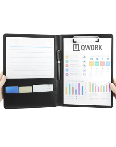 QWORK® Klemmbrettmappe A4 In Schwarz, Konferenzmappe A4, Aus PU-Leder von QWORK