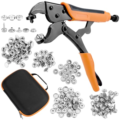 QWORK® Metall Druckknöpfe Set Mit Zange zur Reparatur von Planen, Planen, Bootsplanen, enthält 40 Druckknopf-Sets und Tragetasche von QWORK