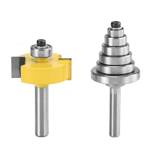 QWORK® Planfräser 8mm Schaft, T Nut Fräser, Rabbet Oberfräser, Ausklinkmesser mit Verstellbarem Lager für Sperrholz Massivholzplatten von QWORK