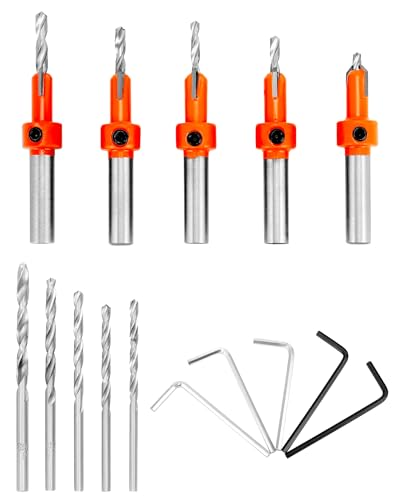 QWORK® Senkbohrer-Set – 5 Stück mit austauschbaren Bohrern und Inbusschlüsseln, 8 mm von QWORK