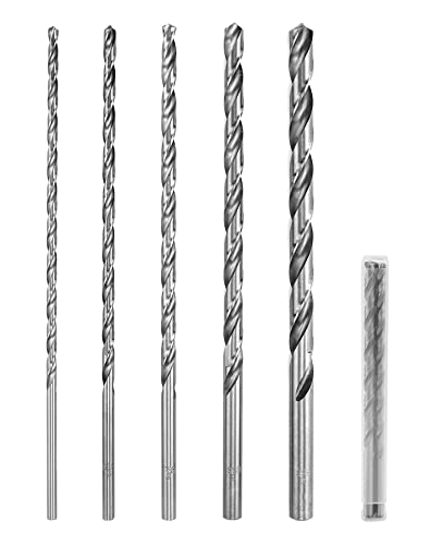 QWORK® 5 Stück Spiralbohrer Set, 200mm HSS Bohrer, Durchmesser 4 mm/5 mm/6 mm/8 mm/10 mm von QWORK