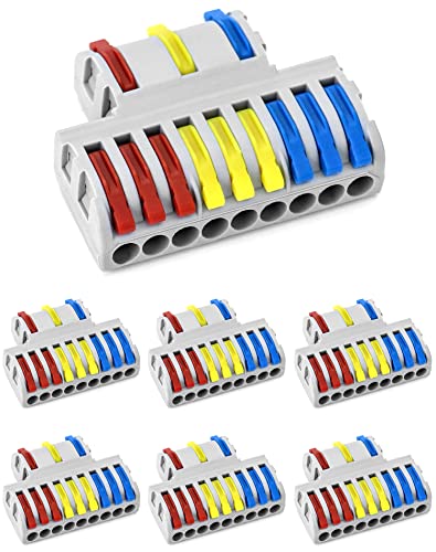 QWORK 7-teiliges Klemmen-Set, kompakte Drahtverbinder, Schnellanschlussklemme, 3 in 9 Out von QWORK