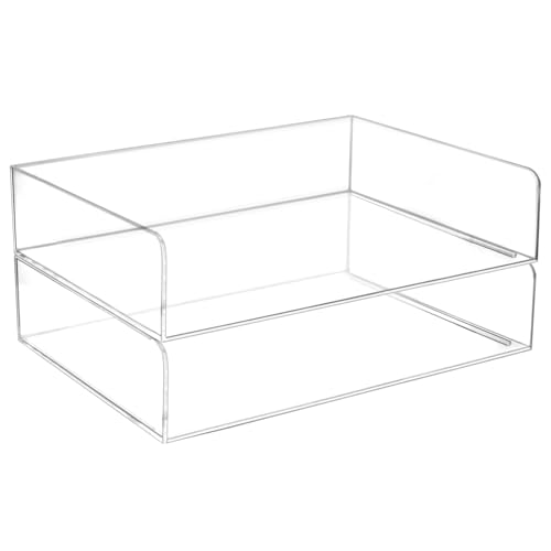 QWORK Schreibtisch-Organizer aus transparentem Acryl, 2-stöckig, für Schreibtisch, Büro und Zuhause, stapelbar, hohe Kapazität, Aktenordner für Dokumente und Briefpapiere von QWORK