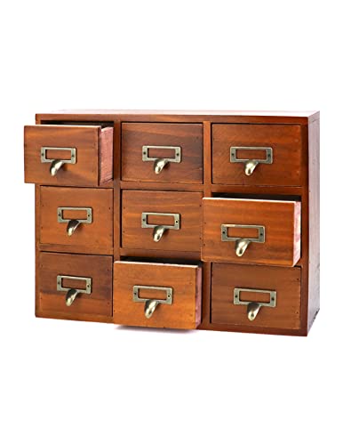 QWORK Schreibtisch-Schubladen-Organizer, Holz, Vintage-Apothekerschrank mit 9 Schubladen, Heimbüro, Tee- und Kommode, Schlafzimmer-Organisation und Aufbewahrung, traditioneller Apothekerschrank von QWORK