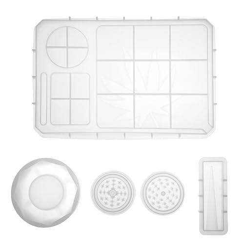 QWORK Silikonformen für Epoxidharz, inkl. großem Rolltablett, Mühle, Behälter und Halterformen, leicht zu entformen und zu reinigen, für Bastelarbeiten und Geschenke, Epoxidharz-Set, 5 Stück von QWORK