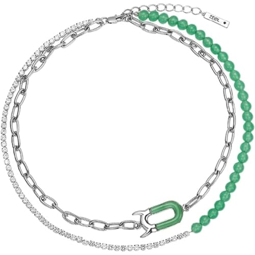 QWPYDXN Doppelschicht leichte Luxus Halskette Zodiac Ochse Halskette Jade Schlüsselbein Kette Schmuck Geschenke für Frauen Frau Freundin Mutter Freund Schmuck für jeden Tag von QWPYDXN