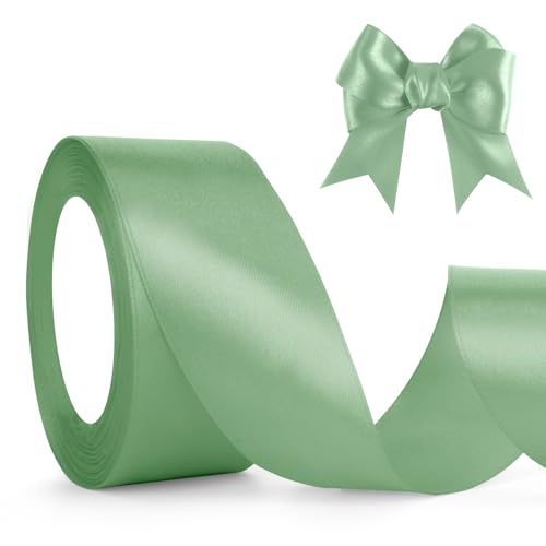 Altgrün Satinband Schleifenband Grün 23m, 4cm Breite, Geschenkband Grün Dekoband Hochzeit, Stoffband für Basteln Halloween Weihnachten Taufe Geburtstag Geschenkverpackung Deko Salbeigrün Seidenband von QWZify