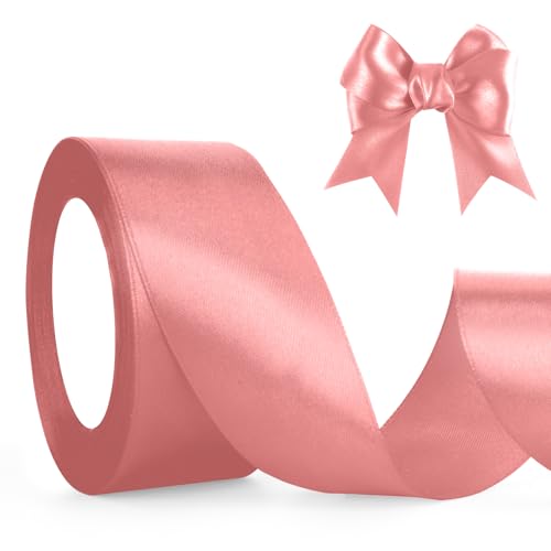 Altrosa Satinband Rosa Geschenkband Roségold 4cm Breit 23M, Schleifenband Weihnachten Rosa, Geschenkband Hochzeit Pink Dekoband Dick Stoffband für Bastelarbeit Geburtstag Geschenkverpackung Seidenband von QWZify