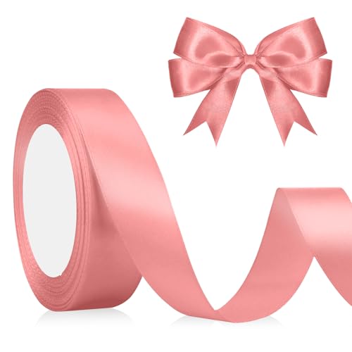 Altrosa Satinband Rosa Geschenkband Weihnachten Roségold 2cm Breit 23M, Schleifenband Rosa, Geschenkband Hochzeit Pink Dekoband Dick Stoffband für Bastelarbeit Geburtstag Geschenkverpackung Seidenband von QWZify