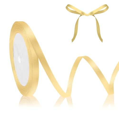 Creme Geschenkband Satinband Gold Creme 23m, 6mm Breite, Schleifenband Hochzeit Beige Geschenkband Hochzeit, Stoffband für Weihnachten Taufe Geburtstag Basteln Geschenkverpackung Dekoband Seidenband von QWZify