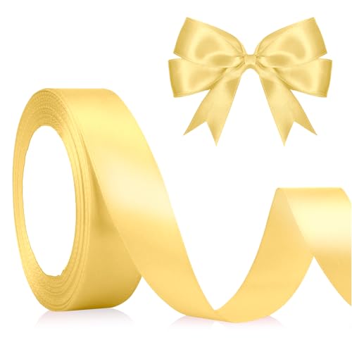 Gold Satinband Geschenkband Gold Gelb 23m, 2cm Breite, Schleifenband Gold Gelb, Dekoband Dick Stoffband für Hochzeit Halloween Weihnachten Taufe Geburtstag Bastelarbeit Geschenkverpackung Seidenband von QWZify