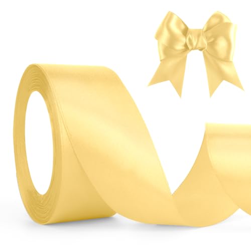 Gold Satinband Geschenkband Gold Gelb 23m, 4cm Breite, Schleifenband Gold Gelb, Dekoband Dick Stoffband für Hochzeit Halloween Weihnachten Taufe Geburtstag Bastelarbeit Geschenkverpackung Seidenband von QWZify