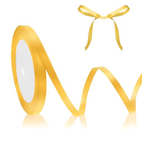 Gold Satinband Geschenkband Gold Gelb 23m, 6mm Breite, Schleifenband Gold Gelb, Dekoband Dick Stoffband für Hochzeit Halloween Weihnachten Taufe Geburtstag Bastelarbeit Geschenkverpackung Seidenband von QWZify