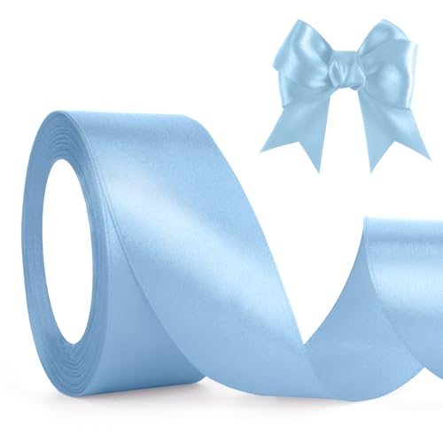 Himmelblau Geschenkband Blau Satinband Hellblau 23m, 4cm Breite, Schleifenband Blau, Dekoband Stoffband für Hochzeit Halloween Weihnachten Taufe Geburtstag DIY-Handwerk Geschenkverpackung Seidenband von QWZify