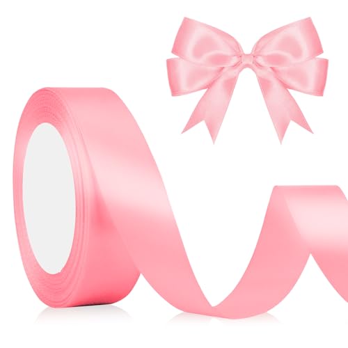 Rosa Geschenkband Pink Schleifenband Satinband 23m, 2cm Breite, Hellrosa Pink Dekoband Stoffband für Hochzeit Halloween Weihnachten Taufe Geburtstag DIY-Handwerk Geschenkverpackung Seidenband Hellpink von QWZify