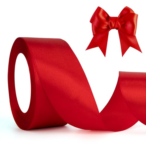 Rot Geschenkband Weihnachten Schleifenband Rot Red Satinband Rot 23m, 4cm Breite, Dekoband Dick Stoffband für Hochzeit Halloween Taufe Valentinstag DIY-Handwerk Geschenkverpackung Basteln Seidenband von QWZify