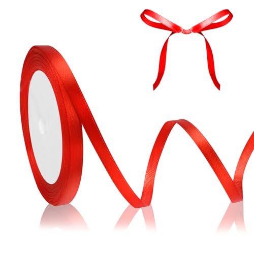 Rot Satinband Geschenkband Rot 23m, 6mm Breite, Schleifenband Rot Red, Dekoband Dick Stoffband für Weihnachten Hochzeit Halloween Taufe Valentinstag DIY-Handwerk Geschenkverpackung Basteln Seidenband von QWZify