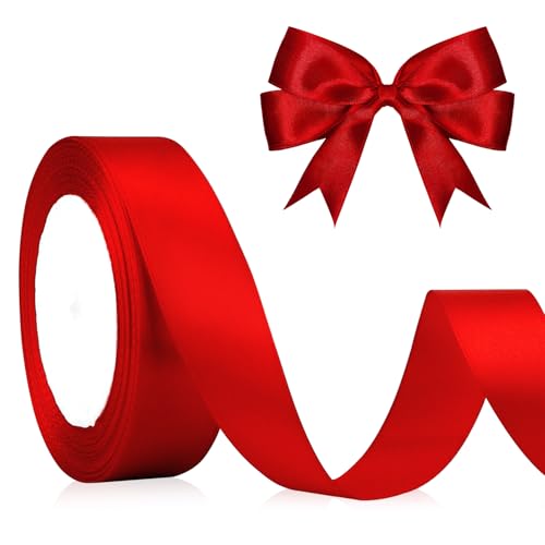 Rot Satinband Geschenkband Weihnachten Rot 23m*2cm Schleifenband Rot Red, Dekoband Dick Stoffband für Weihnachten Hochzeit Halloween Taufe Valentinstag Handwerk Geschenkverpackung Basteln Seidenband von QWZify