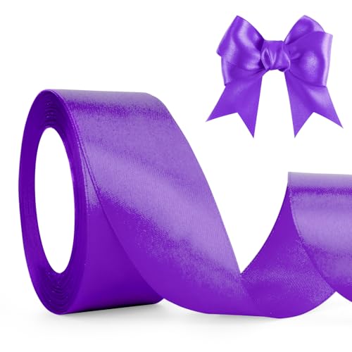 Satinband Lila Geschenkband Lila, 4cm 23M, Helllila Dekoband Schleifenband Lila, Violett Stoffband für Hochzeit Halloween Weihnachten Taufe Geburtstag DIY-Handwerk Geschenkverpackung Deko Seidenband von QWZify