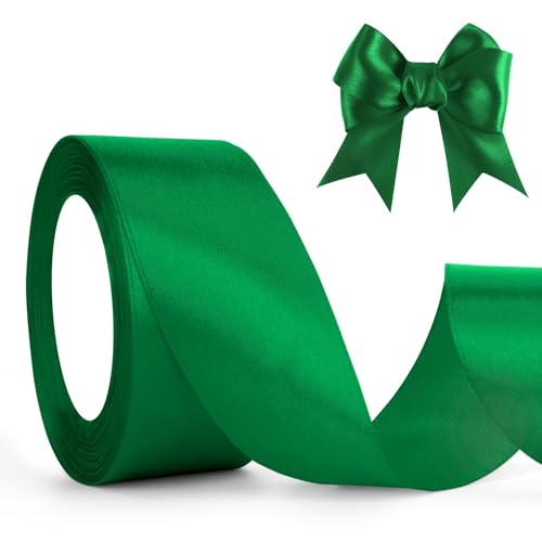 Schleifenband Grün Geschenkband Grün Satinband Grün 4cm 23M Geschenkband Weihnachten Geschenkband Hochzeit, Dekoband Stoffband für Basteln Halloween Geburtstag Geschenkverpackung Seidenband Dunkelgrün von QWZify