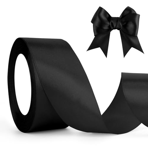 Schwarz Geschenkband Schwarz Satinband 4cm 23M, Schleifenband Schwarz, Haarband Dekoband Stoffband für Trauerschleife Hochzeit Halloween Weihnachten Basteln Geburtstag Geschenkverpackung Seidenband von QWZify