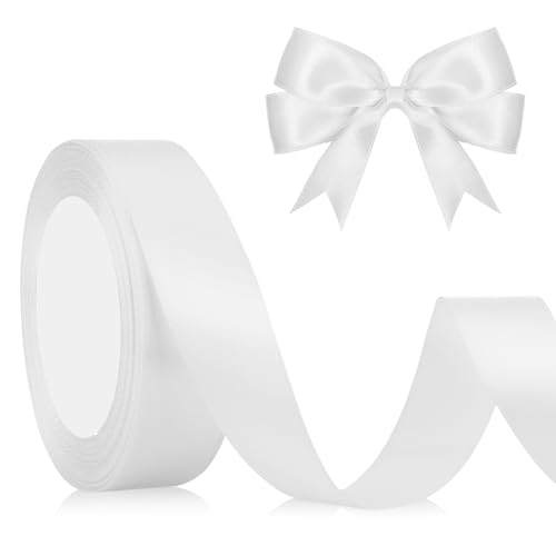 Weiß Geschenkband Schleifenband Weiß 2cm Satinband Weiss Geschenkband Hochzeit 23M Schleifenband Hochzeit Stoffband Dekoband Geschenkbänder für Geschenkverpackung Weihnachten Taufe Basteln Seidenband von QWZify