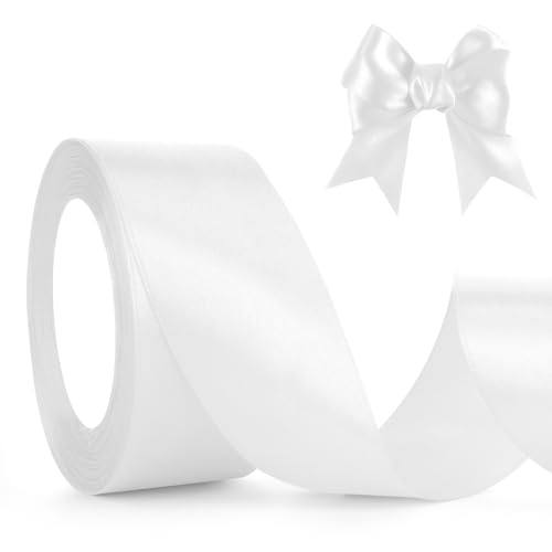 Weiß Geschenkband Schleifenband Weiß 4cm Satinband Weiss Geschenkband Hochzeit 23M Schleifenband Hochzeit Stoffband Dekoband Geschenkbänder für Geschenkverpackung Weihnachten Taufe Basteln Seidenband von QWZify