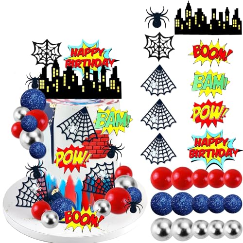 QXNDXQ 32 Stück Kuchen Deko Kindergeburtstag, Superhelden Cake Topper, Spider Kuchen Deko, Hero Tortendeko für Mädchen, Junge, Geburtstagsfeier von QXNDXQ