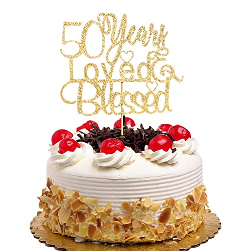 50 Years Loved & Blessed Cake Toppers 50th Birthday Party Decor 50th Wedding Party Decorations 50th Anniversary Cake Topper Gold Glitter von QXQXBA