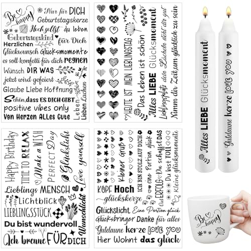 Rub On Sticker Geburtstag, 4PCS Easy Rub Ons Folie Sprüche für Raysin Keraflott Möbel Glas Holz klötzchen, Rub-On Transfer Aufkleber DIY Deko HAPPY BIRTHDAY von QXRXN