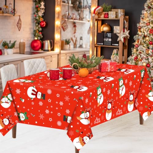 Tischdecke Weihnachten, Weihnachtstischdecke Rechteckige Plastik Weihnachten Tischläufer Tischdecken 137 x 274 cm, Groß Weihnachts Tischdecke PVC Weihnachtstischdecken für Weihnachten von QXRXN