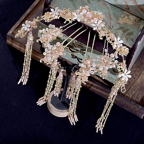 QXSJEDYCH Braut im chinesischen Stil mit Drachen- und Phönix-Tiara, Quaste, schüttelnde Krone, Haarschmuck for die Hochzeit Schmuck von QXSJEDYCH