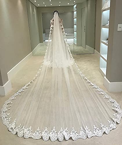 QXSJEDYCH Brautschleier, 4 Meter lang, vollständiger Spitzen-Hochzeitsschleier, einlagiger Tüll-Brautschleier mit Kamm, Hochzeitszubehör Schleier(400cm) von QXSJEDYCH