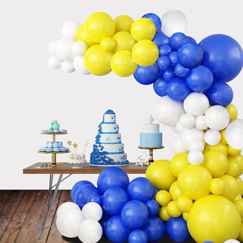 Blau Gelb Weiß Ballons, 90 Pack Blau Gelb Weiß Rams Latex Ballons Girlande Kit mit 16FT Streifen für Baby Dusche Jahrestag Geburtstag Hochzeit Graduierung Büro Party DIY Dekoration von QY ManCang