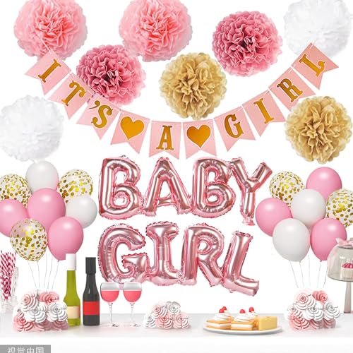 Rosa Babyparty-Dekorationen für Mädchen mit "It's a Girl"-Banner von QY ManCang