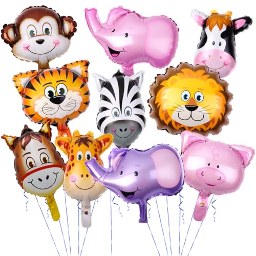 10PCS Folienballon Tiere, Luftballons Tiere, Folienballons Tiere Formen,Dschungel Tier Ballons geburtstag, Helium Ballons Tiere, für Geburtstag Party Dekoration von QYEHF