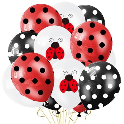 24 Stück Marienkäfer Luftballons, Ladybug Partyballons, 12 Zoll Latex Ballons Schwarz Weiß Tupfen Luftballons Party Zubehör für Marienkäfer Geburtstag Party Dschungel Thema Geburtstag Dekoration von QYEHF