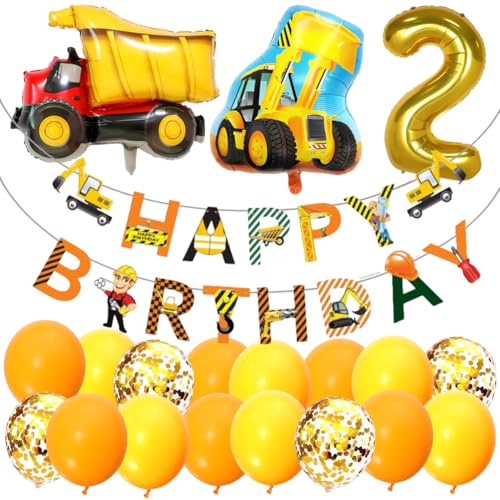 Bagger Luftballons, Geburtstagsdeko 2 Jahre Folienballon,Bagger Geburtstag Deko,Auto Geburtstag Deko 2. Truck Happy Birthday Folienballons für Junge Bagger Deko Kindergeburtstag 2 von QYEHF