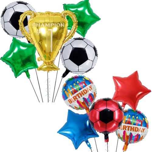 Fussball Luftballon, Fussball Geburtstag Deko, 10PCS Fußball Folienballon Champion Trophäe Ballon Set,Fussball Geburtstag Fußball Party Deko Zubehör Fußball Geburtstagsdeko,Geburtstagsdeko Jungen Fußb von QYEHF