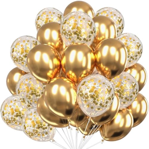 Luftballons Gold Ballons, Metallic Gold Luftballons Set,30PCS Golden Metallic Ballons, 12 Zoll Latex Ballons Weiß Gold Konfetti für Geburtstag Hochzeit Luftballons Girlande Deko von QYEHF