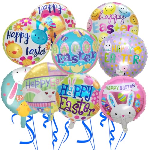 Osterhasen Luftballon Set,Folienballon Osterhase,9PCS Ostern Deko Luftballons, für Easter Party Dekoration Aluminiumfolien Dekorationen Kaninchen Themed Dekorationen von QYEHF