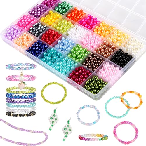 QYEHF 6mm Perlen für Armbänder Perlen Set,Perlen zum Auffädeln,Schmuckherstellung Kit, Schmuck Selber Machen Set,28 Farben Perlen,Glas DIY Armband Schmuck machen Kit für ein kleines Mädchen von QYEHF