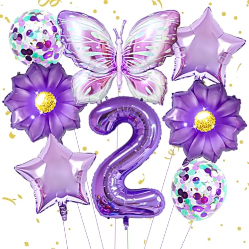 Schmetterlinge Deko 2 Geburtstag Mädchen, Schmetterlinge Deko Geburtstag, Folienballon Schmetterling Deko Luftballon 2. Geburtstagsdeko 2 Jahre, für Schmetterling Themen Party, Geburtstag Deko von QYEHF