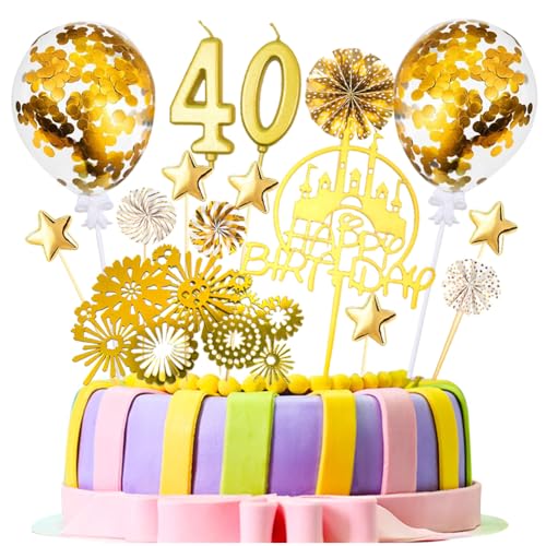 Tortendeko Gold Deko 40 Geburtstag, 40. Geburtstag Tortendeko,19PCS Tortendeko 40 Geburtstag,Kuchen Deko Geburtstag 40 Jahre,für 40 Geburtstag Deko Kuchen Deko von QYEHF