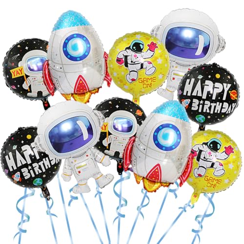 Weltraum Astronaut Folienballon, 10PCS Weltraum Themenballon, Rakete Raumschiff Helium Ballon, Jungen Kindergeburtstag Dekorationen Party Zubehör, Universum Geburtstagsparty von QYEHF