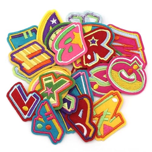 gestickte Aufnäher 26 Stück süße englische Alphabet-Buchstabe AZ Patches for Kleidung Cartoon DIY Stickerei Streifen Aufkleber Abzeichen Für Kleidung, Rucksäcke, handgefertigte Produkte(NO.9) von QYGCYOO