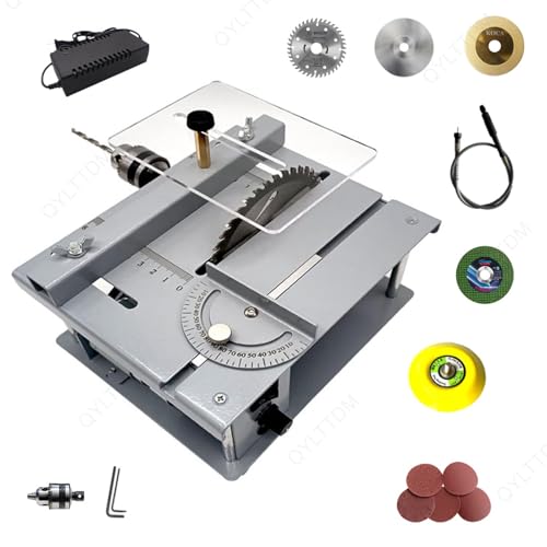 Präzisions-Mini-Elektro-Tischkreissäge, Kleine Präzisions-Handwerks-Tischkreissäge, 7-Gang-Verstellbar, Verstellbare Kleine Präzisions-Hobby-Tischkreissäge, Handgemachte Hobby-Holzbearbeitungs von QYLTTDM